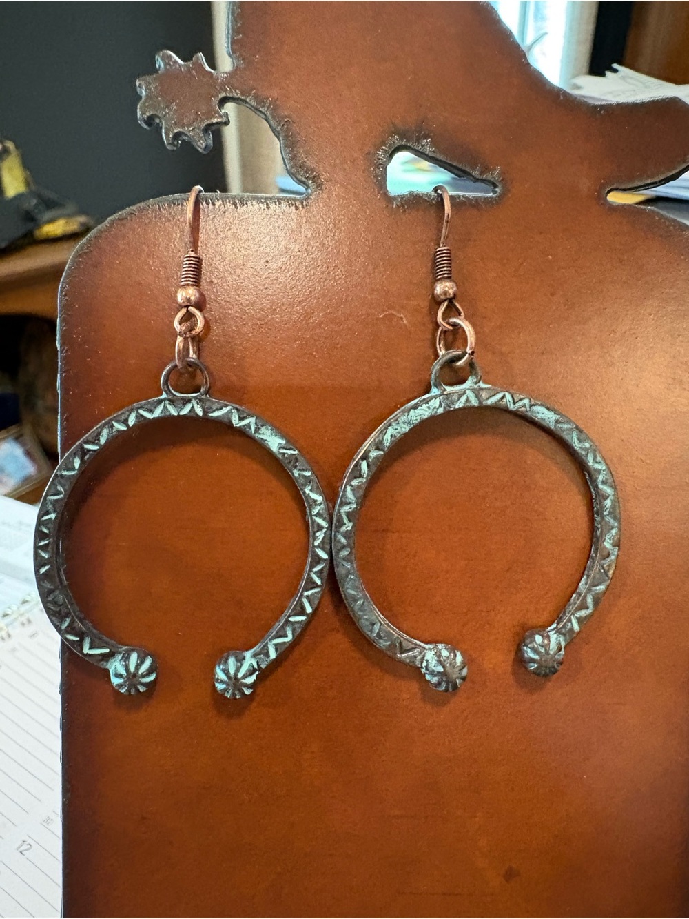 Patina Copper-Tone Hoop Drop Earrings - Turquoise Green